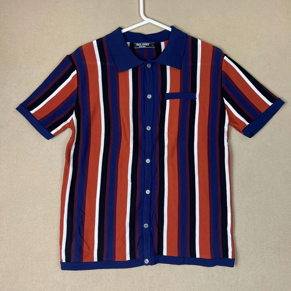 Camisa Paul Jones Adulto Grande Rojo/Azul Rayas Tejida Abotonada Preppy Para Hombre Foto 1 de 4