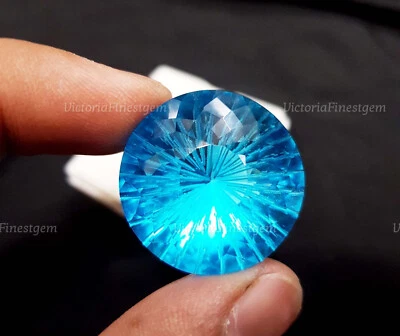 53 Ct Large Blue Topaz Heart Faceted Carving Cut Glass Filled Loose Gemstone - Image 1 of 4
