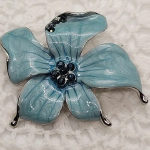 Vintage Blue Guilloche Enamel and Rhinestone Flower Power Brooch Pin Mod Chic - Picture 1 of 12