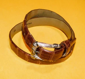 WOMEN'S DKNY LIGHT BROWN GENUINE CAYMAN CROCODILE SLIM BELT SIZE P - 26/65cm.. - Picture 1 of 7