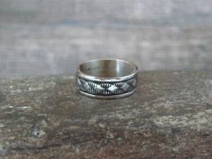 Navajo Indian Hand Stamped Sterling Silver Ring Band Signed B. Morgan - Size 7.5 - Picture 1 of 5