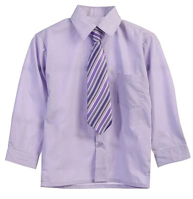 Camisa de vestir para niños manga larga corbata 15 colores lisa talla 5-20 niño grande nueva con etiquetas Foto 1 de 2