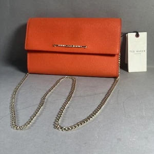 Ted Baker London Patent Leather Wallet Orange Purse Clutch Card Chain NWT New - Picture 1 of 14
