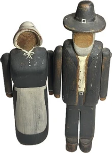 Beaver Creek Irene Ballard Amish Man Women Primitive Toy Folk Art Wood Carving - Picture 1 of 3