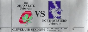 1991 OHIO STATE BUCKEYES / NORTHWESTERN FOOTBALL TICKET CLEVELAND STADIUM *LESEN* - Bild 1 von 2