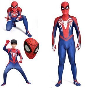 PS4 Game Spiderman Jumpsuit Costume Superhero Cosplay Spider Suit For Adult/Kids
