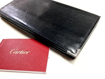 CARTIER VINTAGE CABOCHON METAL EDGES LEATHER LONG WALLET CC MUST FRANCE BLACK - Image 1 of 4