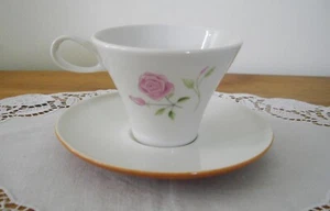 Taza de té vintage Impromptu True China Iroquois Ben Seibel rosa + platillo marrón - Imagen 1 de 8