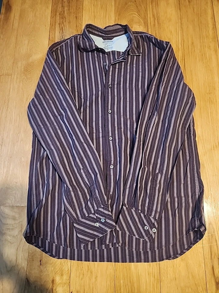 Camisa ajustada Express para hombre púrpura oscuro a rayas manga larga con botones talla L Foto 1 de 1