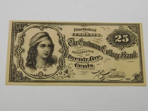 Fractional Currency 25 cents from the Eastman College Bank of Poughkeepsie, NY - Picture 1 of 2