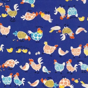 Chicken Collage Patterns Birds - Kokka Japan Cotton Oxford Fabric - Picture 1 of 2
