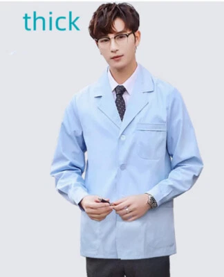 Hombres Abrigo Corto Médico Enfermera Chaqueta Uniforme de Laboratorio Médico Azul Ropa de Trabajo Foto 1 de 3