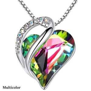 Fashion Silver Love Heart Rainbow Zircon Pendant Necklace Valentine's Day Gifts 
