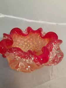 MCM 60s Murano Bullicante Barovier Toso Glass Bowl Ashtray Red Gold Silver Fleck - Picture 1 of 7