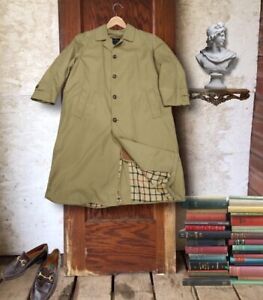 BROOKS BROTHERS 44L HEAVY PLAID LINED TAN KHAKI TRENCH COAT MADE IN THE USA
