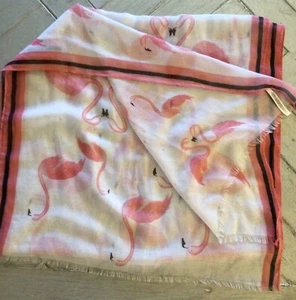 NWOT- TALBOTS -Pink-Flamingos-UNISEX-Gauzy-Polyester-Fringed-Long-Wrap-Scarf-NEW - Picture 1 of 10