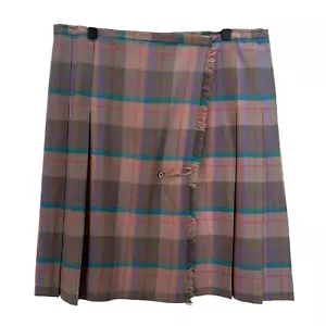 Gonna kilt vintage fatta a mano plissettata a quadri marrone tartan spilla di sicurezza taglia grande - Foto 1 di 9