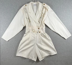 Styles To Go Womens 10 White Denim Romper Shorts Jumpsuit Cotton NEW Runs Small - Picture 1 of 23