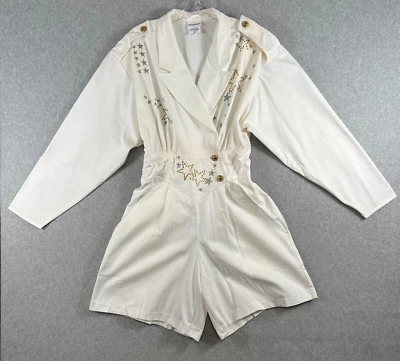 Macacão Styles To Go Feminino 10 Branco Denim Romper Shorts Algodão NOVO Funciona Pequeno - Imagem 1 de 4