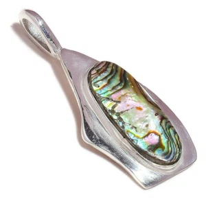 Power Abalone Shell Elongated Oval Natural Gemstone Hand-Crafted Abalone Pendant - Picture 1 of 3