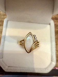 Anillo Estate Oro Amarillo 14K Ópalo con Diamantes Talla 6 1/4 ¡Gran Fuego! - Imagen 1 de 12