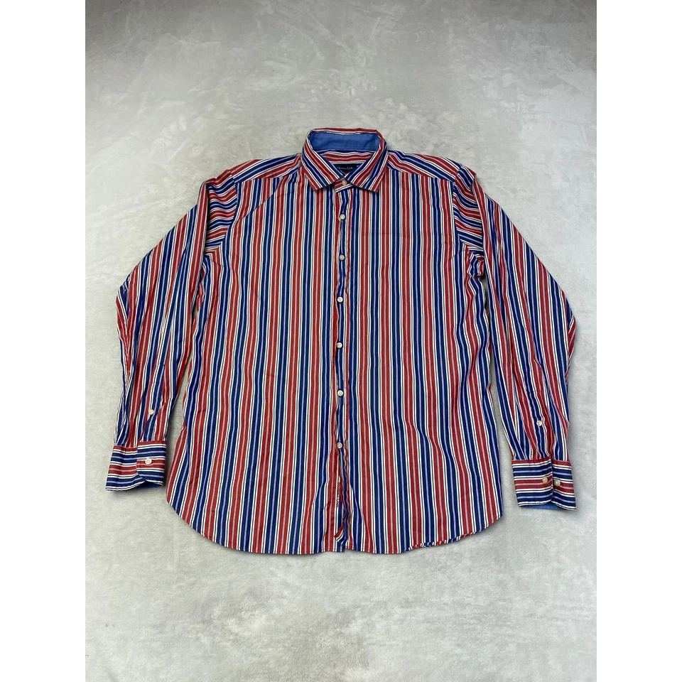Massimo Dutti Men's Slim Fit Striped Dress Shirt XL Red Blue White Button Down - Image 1 of 4