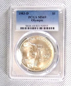 1983-D Olympic Discus Commemorative Silver Dollar PCGS MS69 Los Angeles #B0955 - Picture 1 of 2