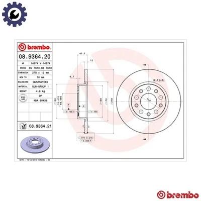 2x BRAKE DISC 08.9364.21 FOR ALFA ROMEO JEEP FIAT 939 A6.000 937A7.000 1.9L 4cyl - Image 1 of 4