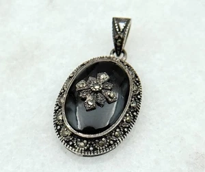 Vintage Anhänger Sterlingsilber schwarzer Onyx und Markasiten - Bild 1 von 3
