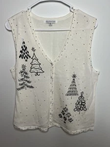 Mercer Street Studio Women's Petite Large White Sweater Vest Christmas Holiday - Picture 1 of 7