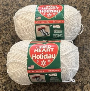 2 Skeins Red Heart HOLIDAY Yarn #140 WHITE/SILVER 7 Ounces Total Same Lot - Picture 1 of 3