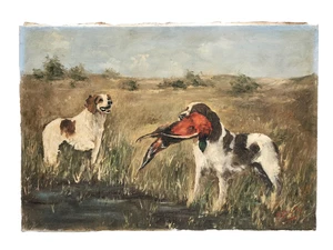 Gemälde / Öl auf Leinwand signiert Edouard BOUTIN Bretonischer Spanier, Dünen von Berck - Bild 1 von 3