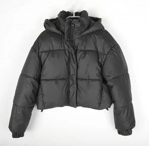 ZARA Puffer Jacket Womens SMALL Black Cropped Oversized Windproof Rubberised - Picture 1 of 10