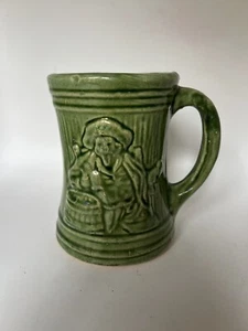 Vintage McCoy 1920's Buccaneer Green Pirate Stoneware Mug Cup Bar Ware 5” Tall - Picture 1 of 7