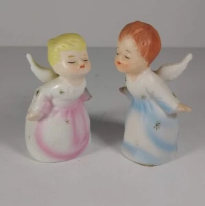 Vintage Schmid Bros. Bisque Boy & Girl Kissing Angels Figurines Made in Japan - Picture 1 of 7