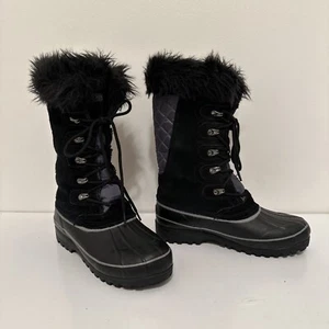 NEW KHOMBU Nordic 2 Boot Women 7 Black Leather Waterproof Lace Up Faux Cuff $100 - Picture 1 of 10