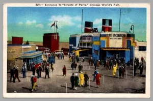 1933 Chicago World's Fair Streets Of Paris Entrance Illinois IL WB UNP Postcard - Picture 1 of 2