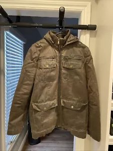Men’s Faux Leather Guess Jacket W/ Detachable Hood - Brown - Medium - Picture 1 of 4