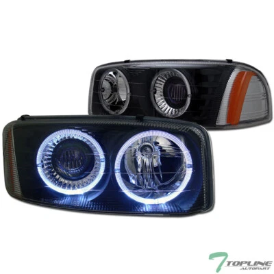 Topline For 1999-2006 Sierra/Yukon/Denali Halo Projector Headlights Amber - Blk - Image 1 of 4