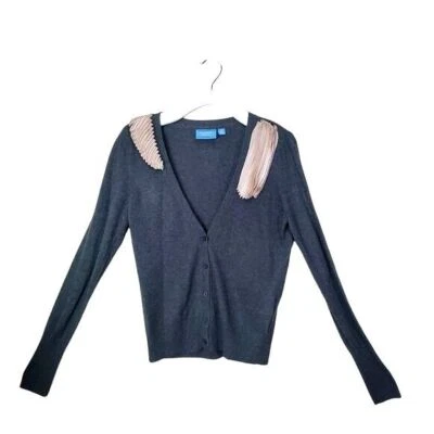 Simply Vera Vera Wang Cardigan Sweater Pleated Shoulder Gray Womens Size M - Image 1 of 4