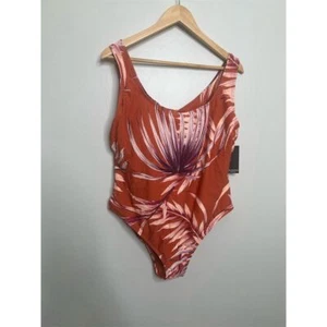 Palisades Beach Club Women Plus Size 18W One Piece Swimsuit Tropical Palm Print - Picture 1 of 10