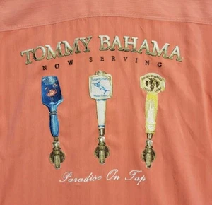 Tommy Bahama Shirt Mens Small Coral 100% Silk PARADISE ON TAP Camp Button Up - Picture 1 of 14