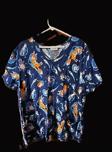 astronaut animals Scrubstar owl mouse fox in space women 3x scrub top EUC - Picture 1 of 2