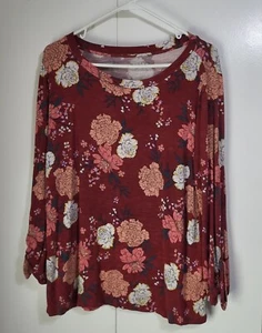 LOFT Outlet Women's Floral Top Shirt Knotted Sleeves Stretchy SZ LG - Picture 1 of 8