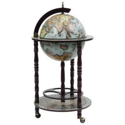 Wine Bar Wooden Globe Cabinet Bottle Glass Storage Shelf Rack Drink Holder Blue - Image 1 of 4