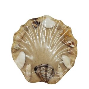Vintage Sea Shell Lucite Resin Acrylic Soap Dish Trinket Clam Sea Shells Sand 4"