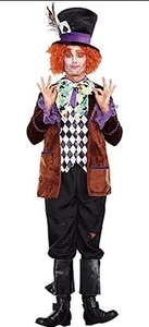 Mad Hatter Costume Alice In Wonderland Jacket Vest, Hat & Orange Wig Size Medium - Picture 1 of 3