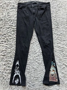 Wornstar Jeans Mens 38 Black Rock and Roll Kiss Goth Punk Y2K Grunge Biker Denim - Picture 1 of 10