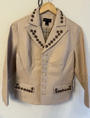  Bagatelle Genuine Leather with Beaded Floral Embellishments Blazer Jacket NWT  - Image 1 of 4