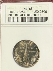 2000 D ANACS MS63 MARYLAND QUARTER ERROR MISALIGNED DIES - Picture 1 of 4